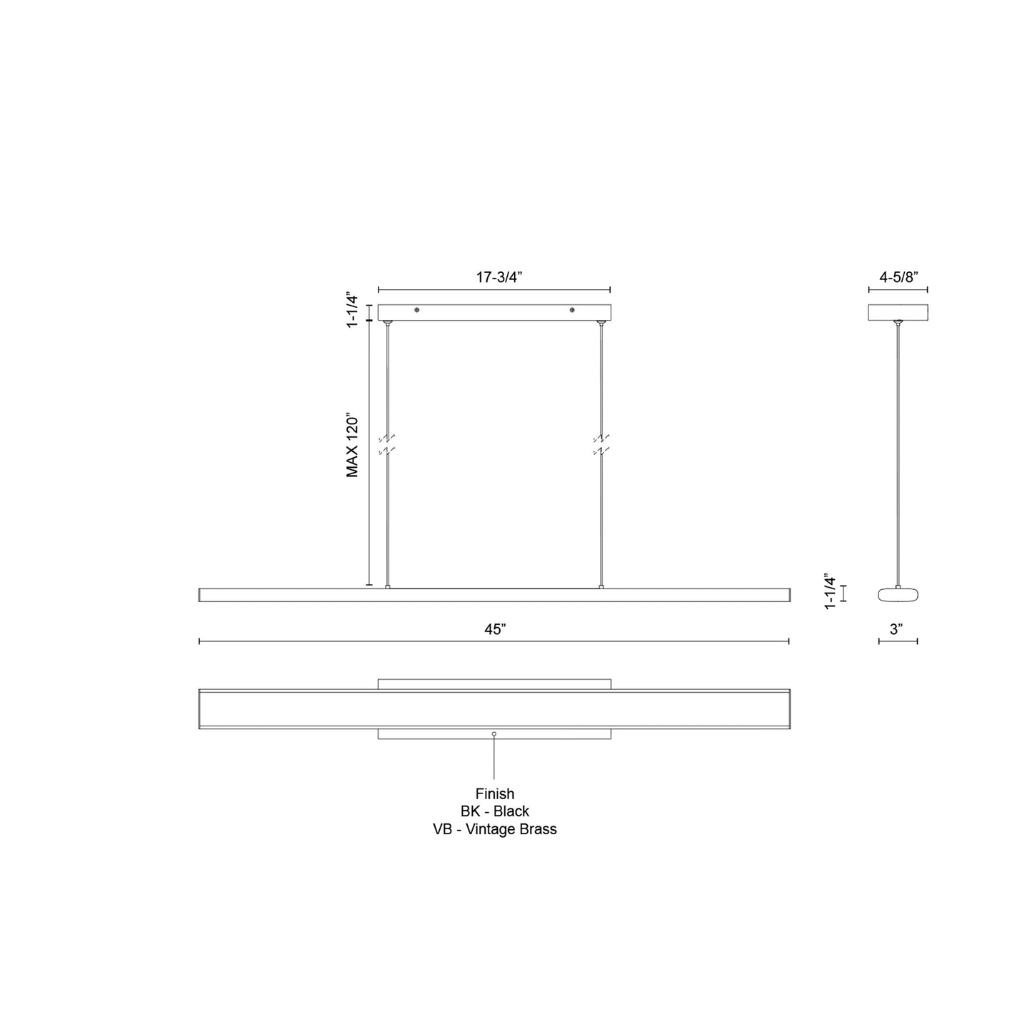 Drift Linear LED Pendant Light - line drawing.