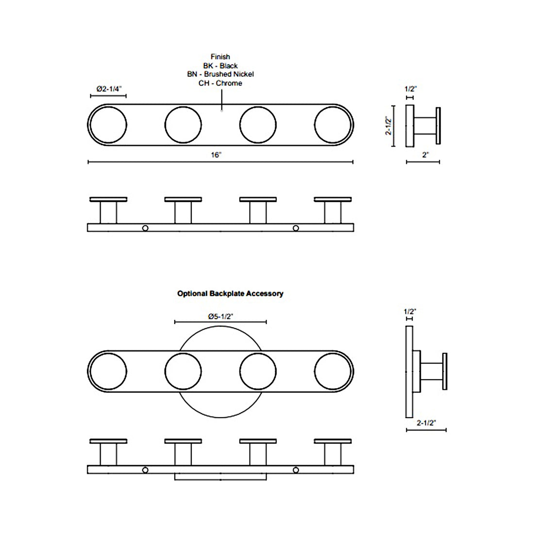 Edna LED Vanity Wall Light - line drawing.