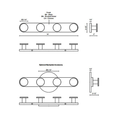 Edna LED Vanity Wall Light - line drawing.