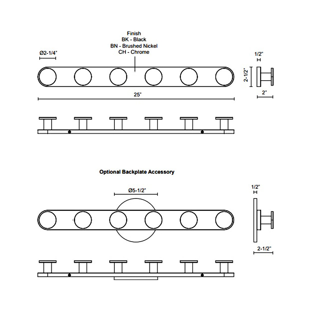 Edna LED Vanity Wall Light - line drawing.