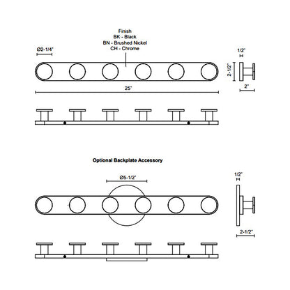 Edna LED Vanity Wall Light - line drawing.