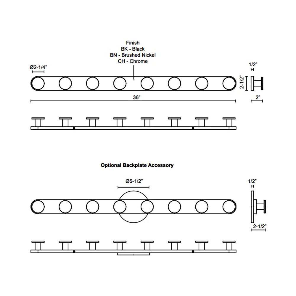Edna LED Vanity Wall Light - line drawing.