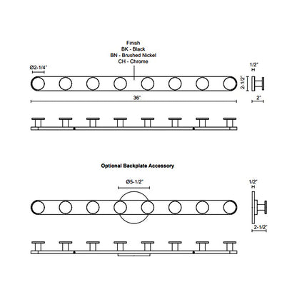 Edna LED Vanity Wall Light - line drawing.