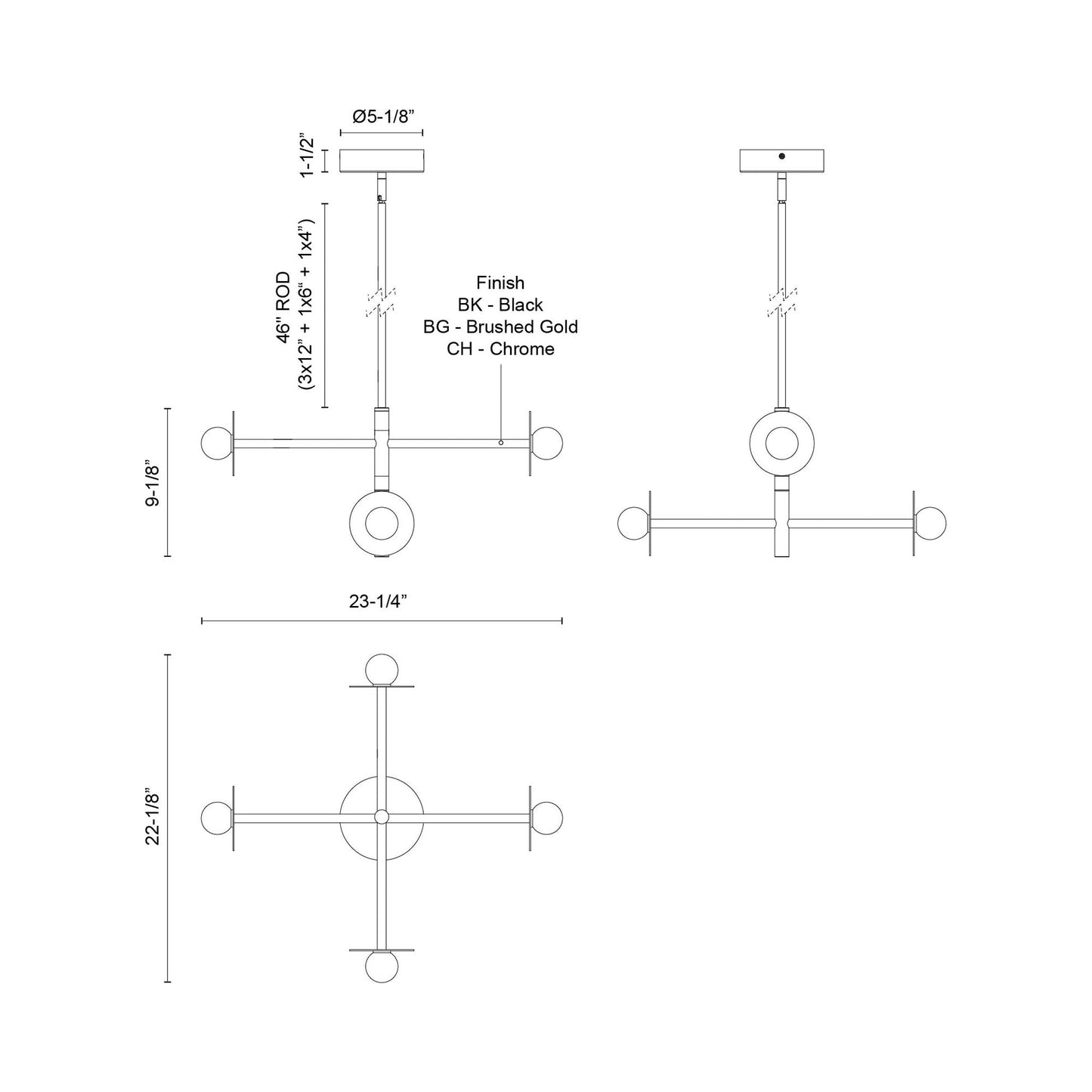 Elixir LED Chandelier - line drawing.