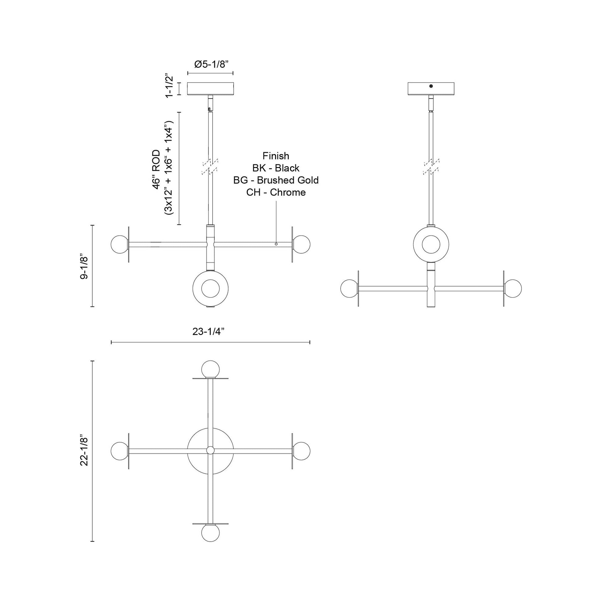 Elixir LED Chandelier - line drawing.