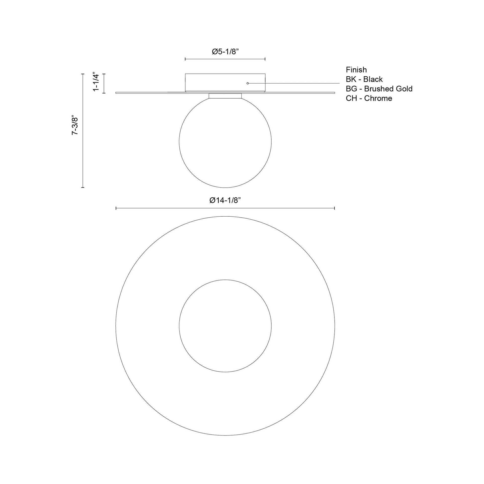 Elixir LED Flush Mount Ceiling Light - line drawing.