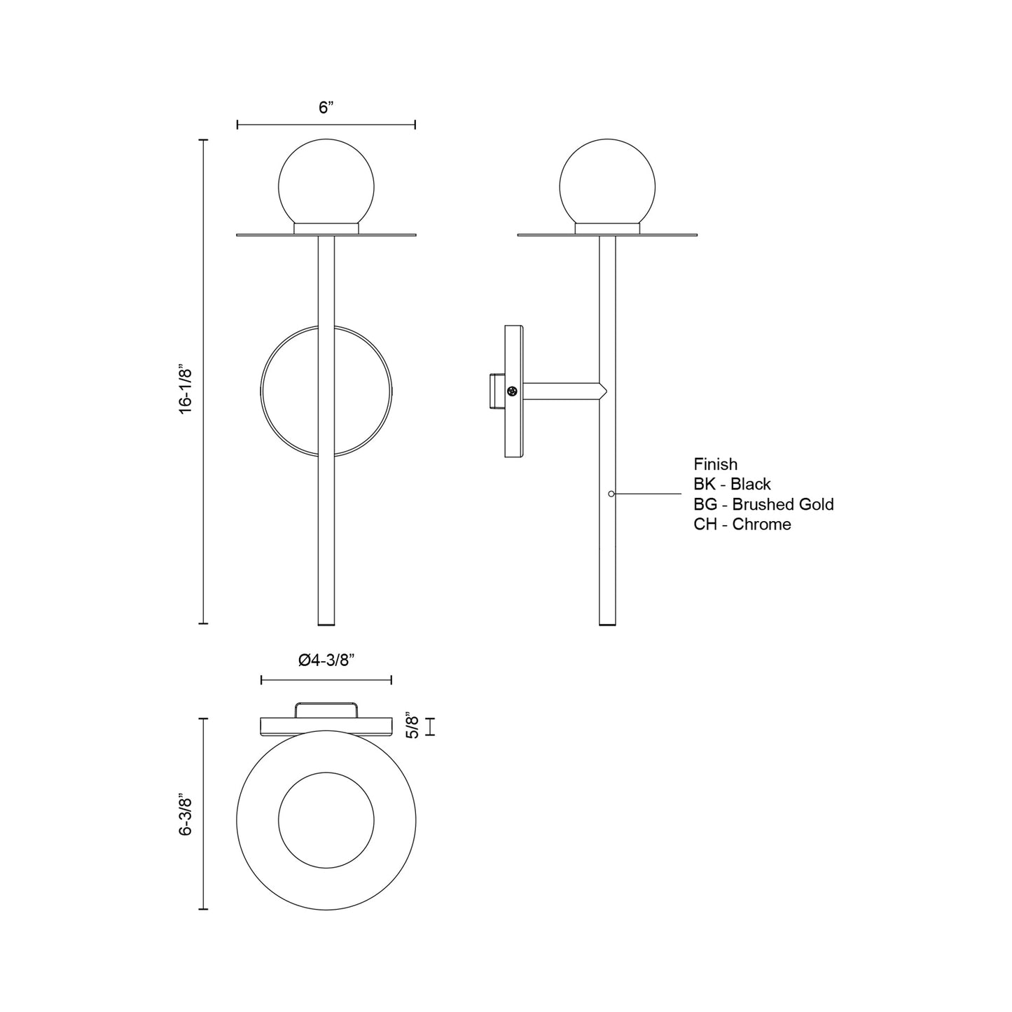 Elixir LED Wall Light - line drawing.