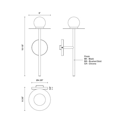 Elixir LED Wall Light - line drawing.