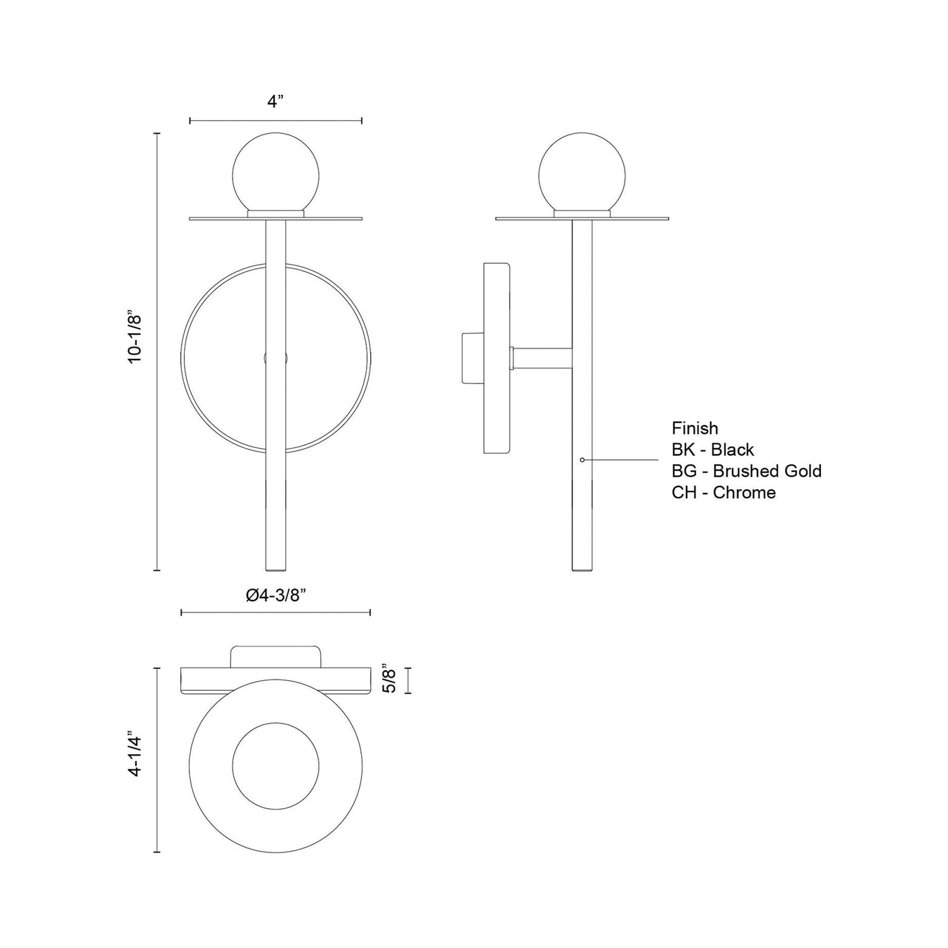 Elixir LED Wall Light - line drawing.