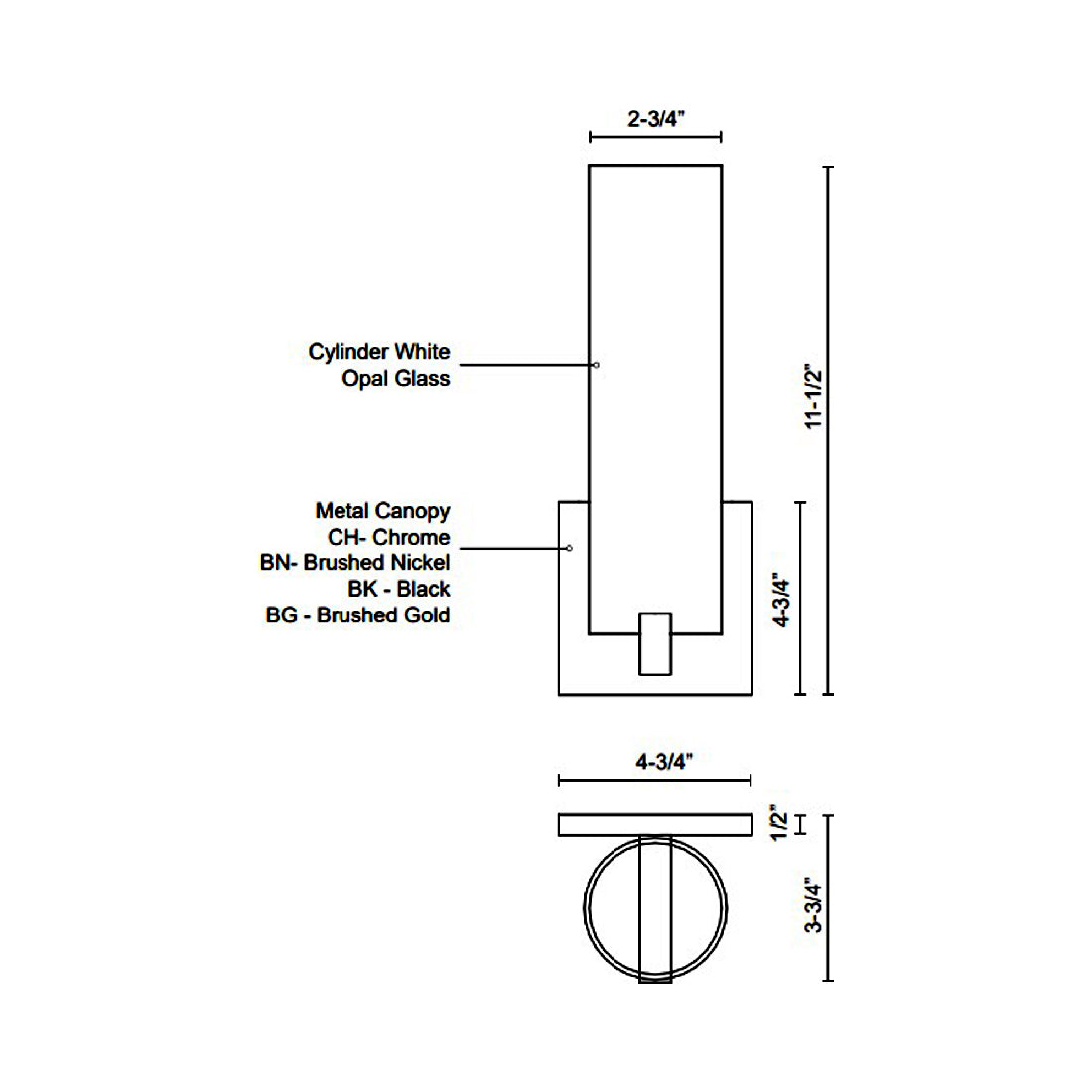 Elizabeth LED Wall Light - line drawing.