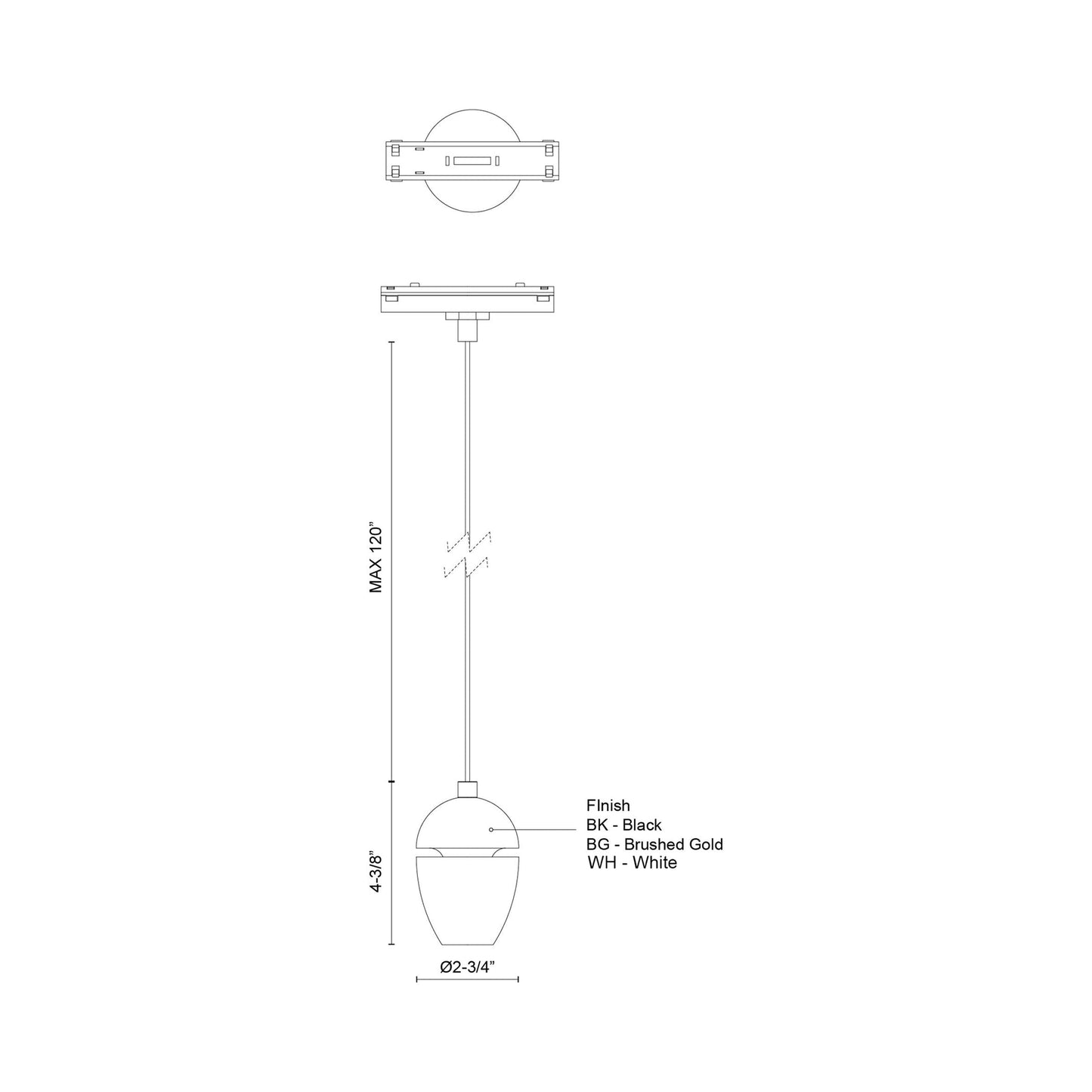 Eloa Trilo Track LED Pendant Light - line drawing.