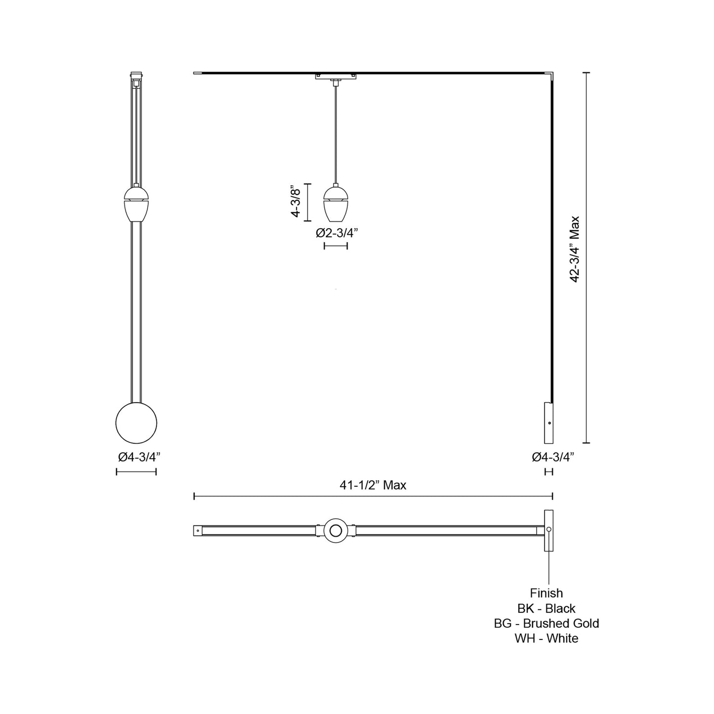 Eloa Trilo Track LED Wall Light - line drawing.