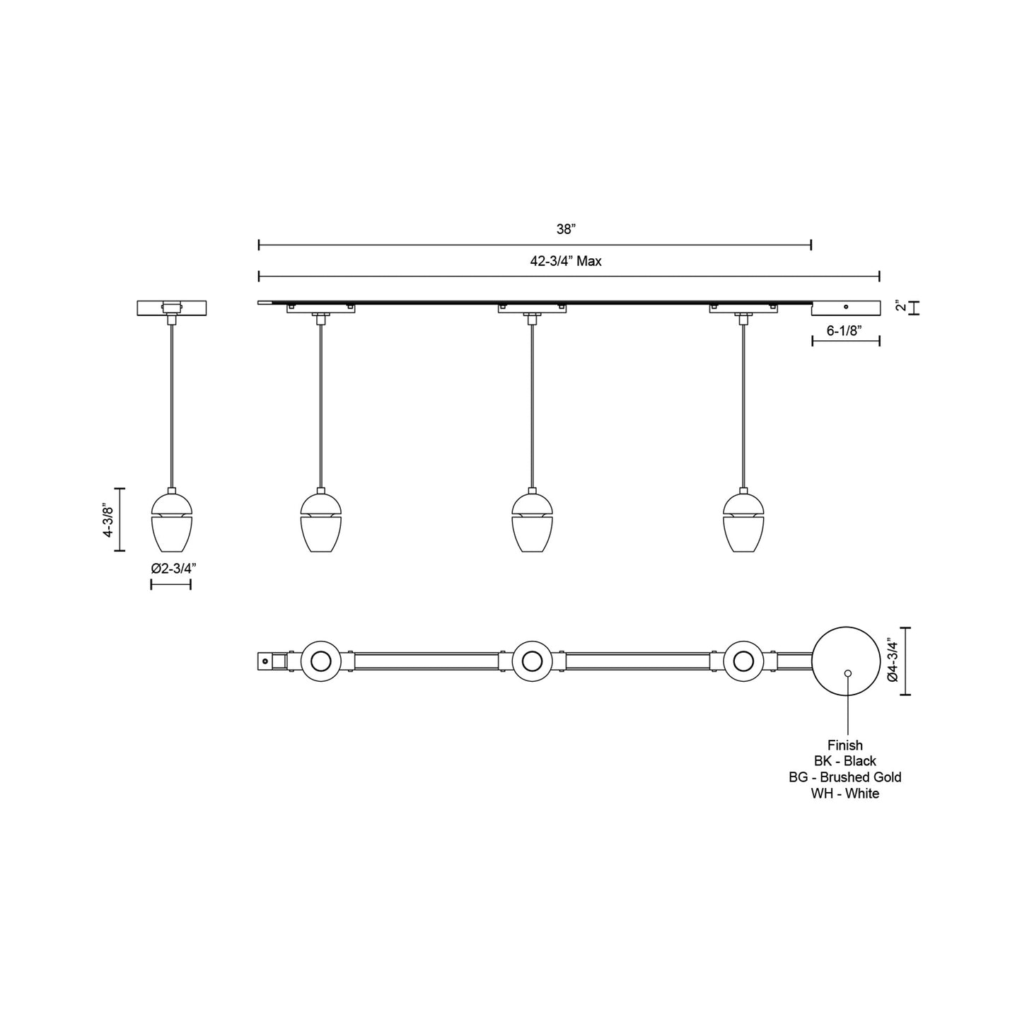 Eloa Trilo Track Multi Light LED Pendant Light - line drawing.