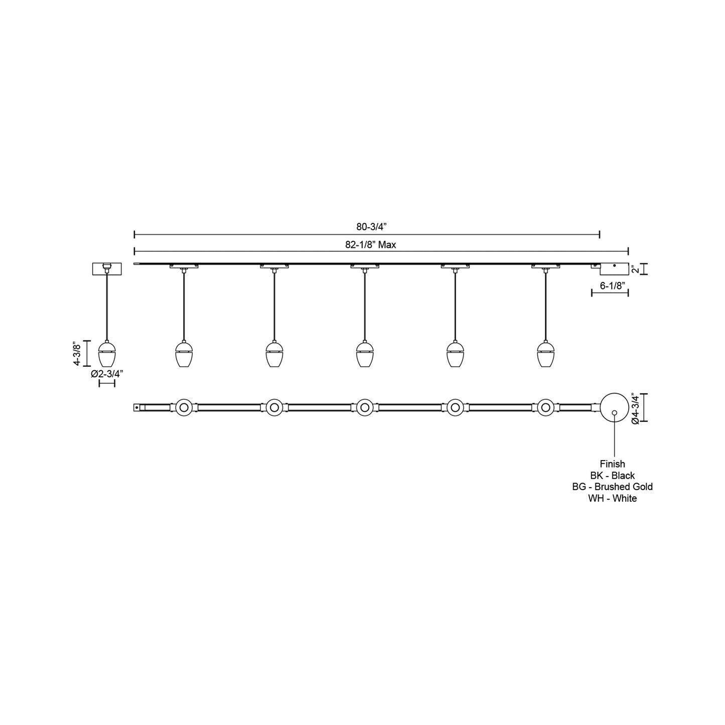 Eloa Trilo Track Multi Light LED Pendant Light - line drawing.