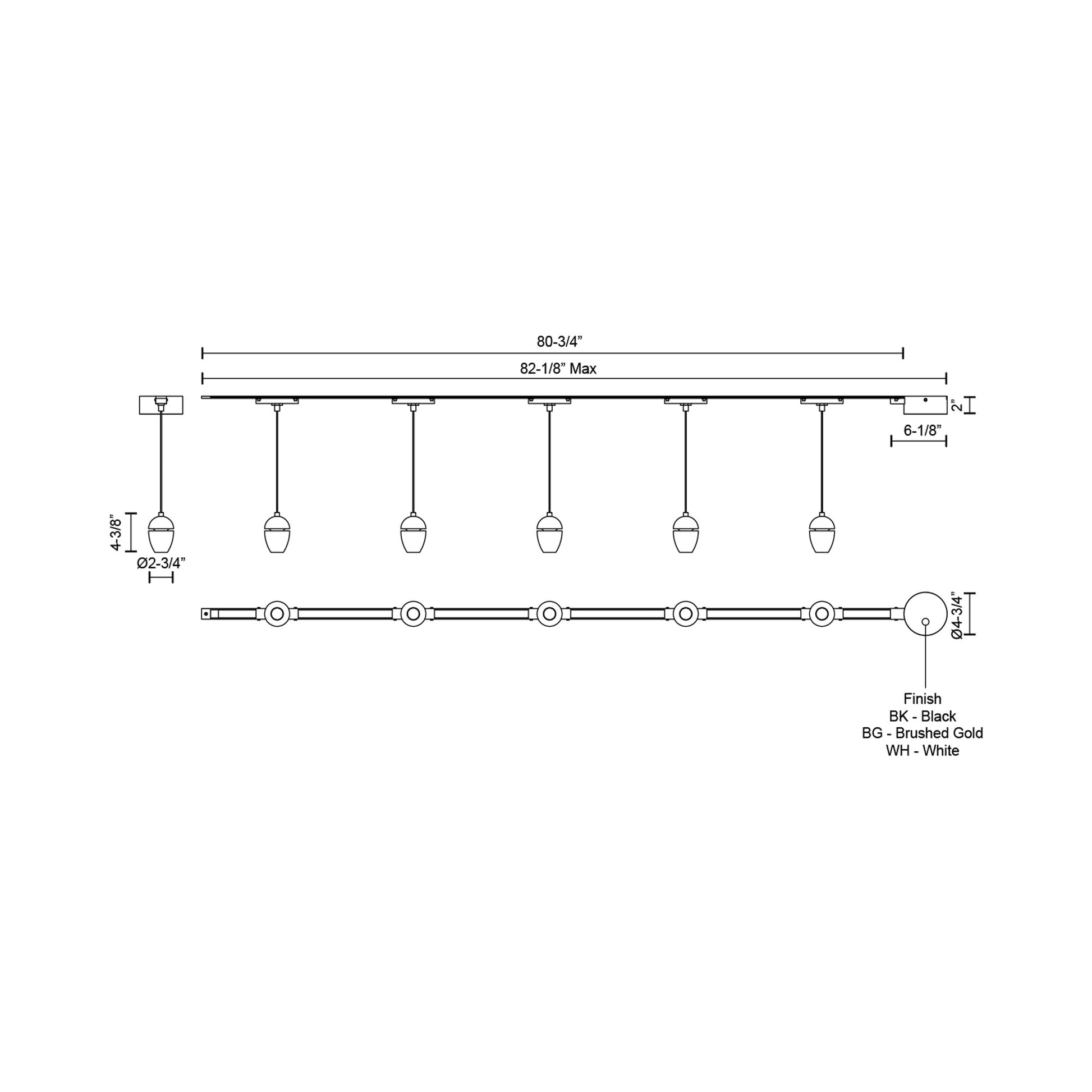 Eloa Trilo Track Multi Light LED Pendant Light - line drawing.