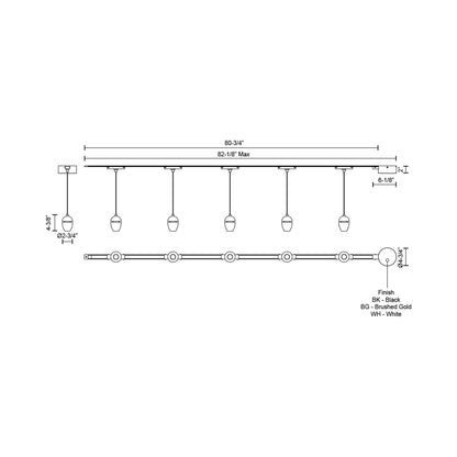 Eloa Trilo Track Multi Light LED Pendant Light - line drawing.