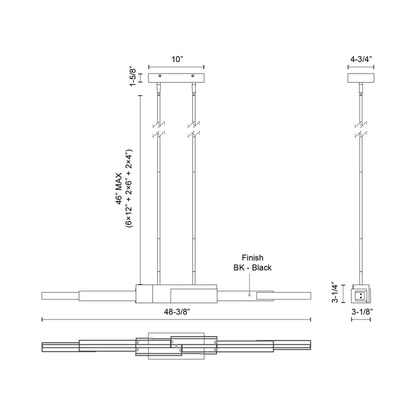 Enzo Linear LED Pendant Light - line drawing.