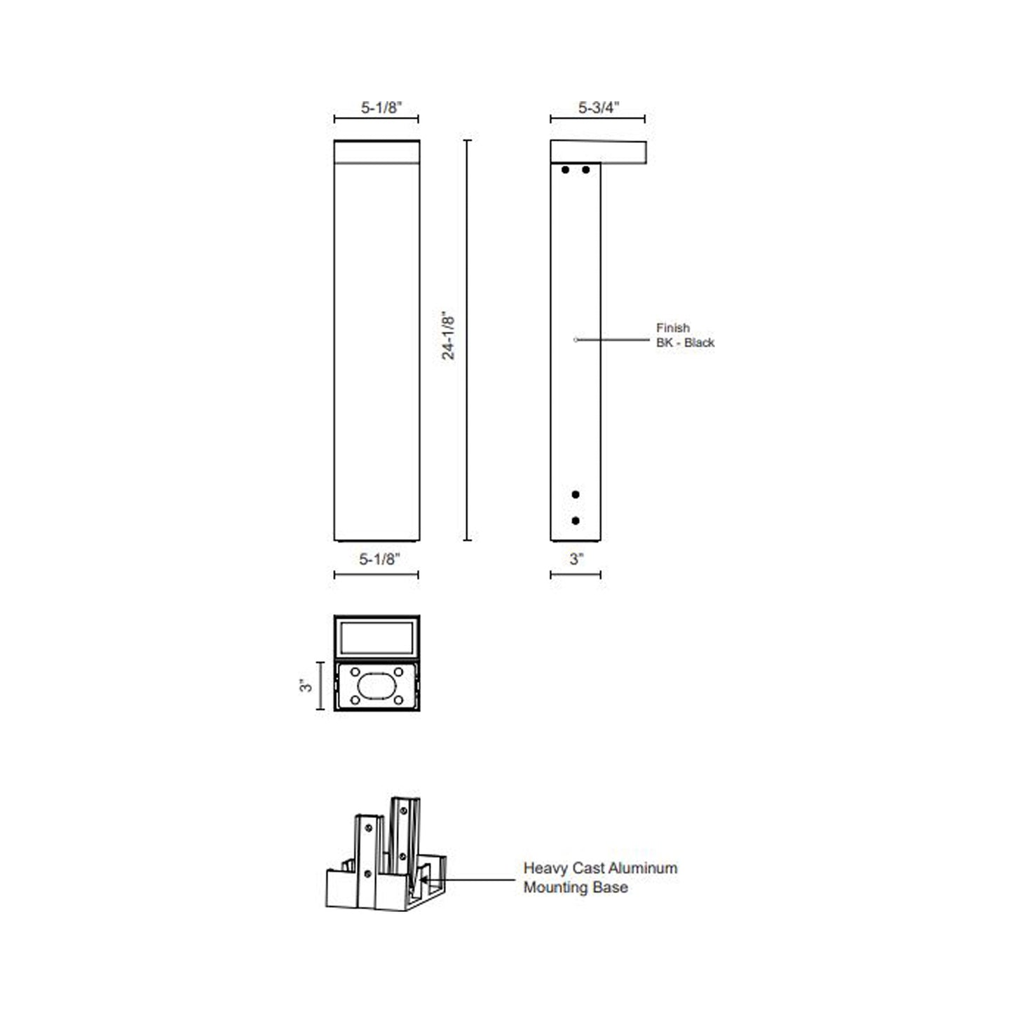 Evans Outdoor LED Bollard - line drawing.