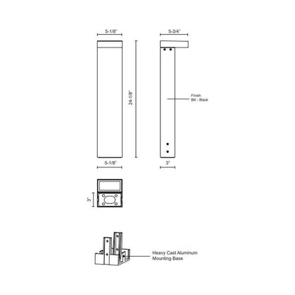 Evans Outdoor LED Bollard - line drawing.