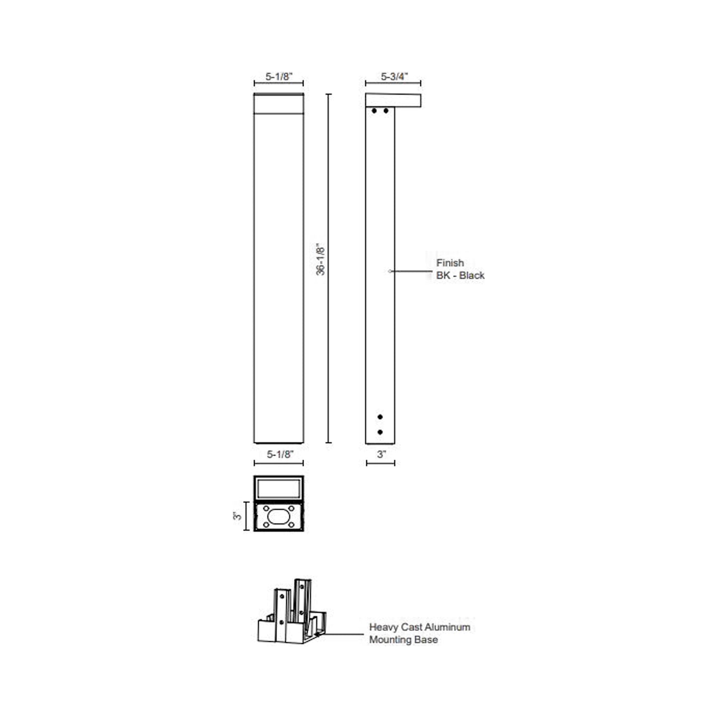 Evans Outdoor LED Bollard - line drawing.