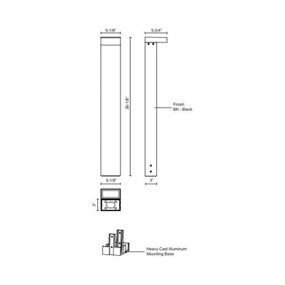 Evans Outdoor LED Bollard - line drawing.