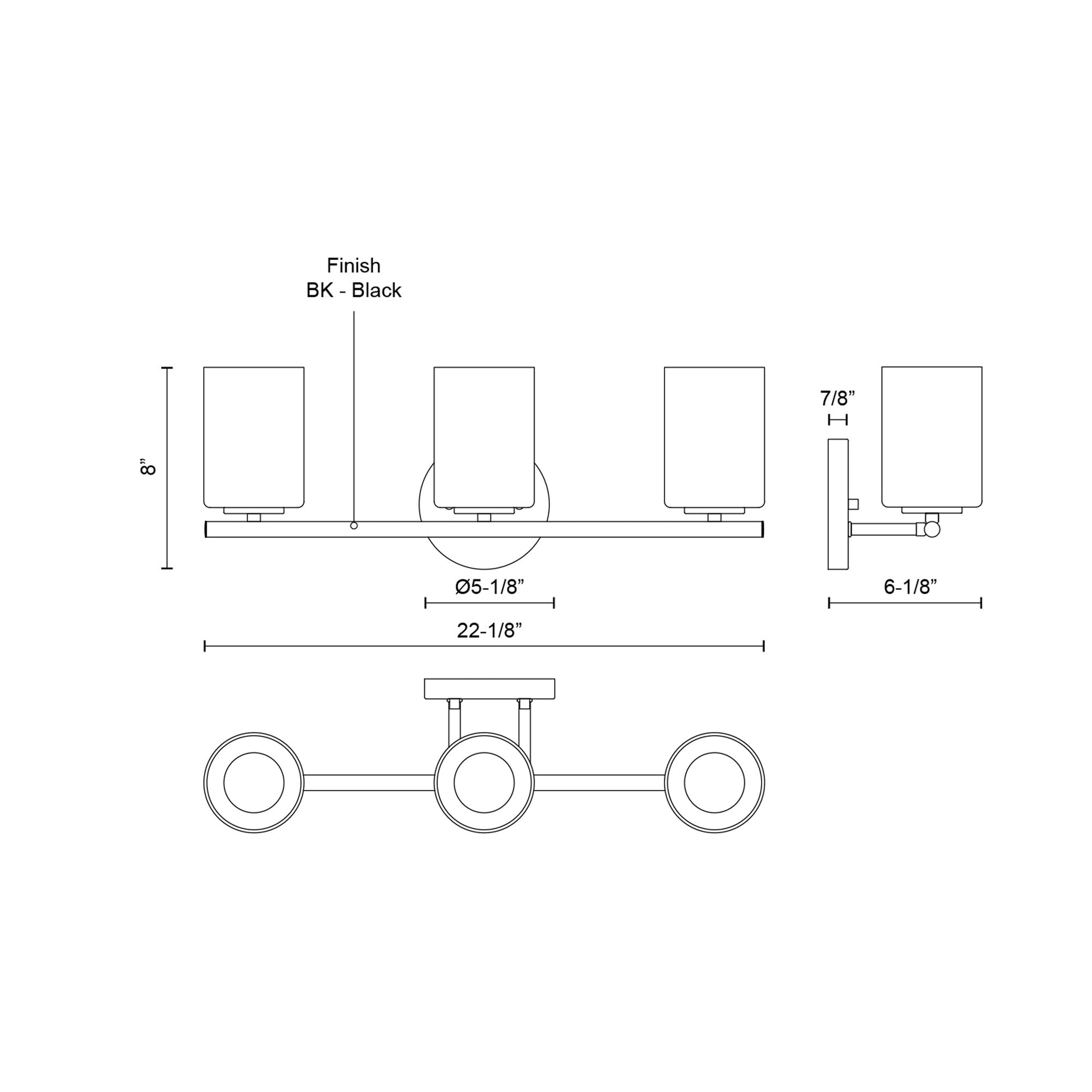 Ezra Bath Vanity Light - line drawing.