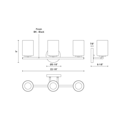 Ezra Bath Vanity Light - line drawing.