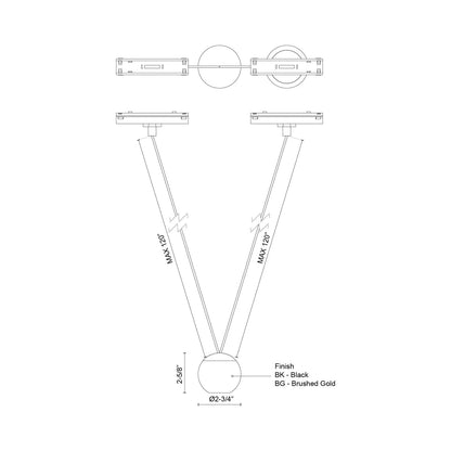 Faria Double Trilo Track LED Pendant Light - line drawing.