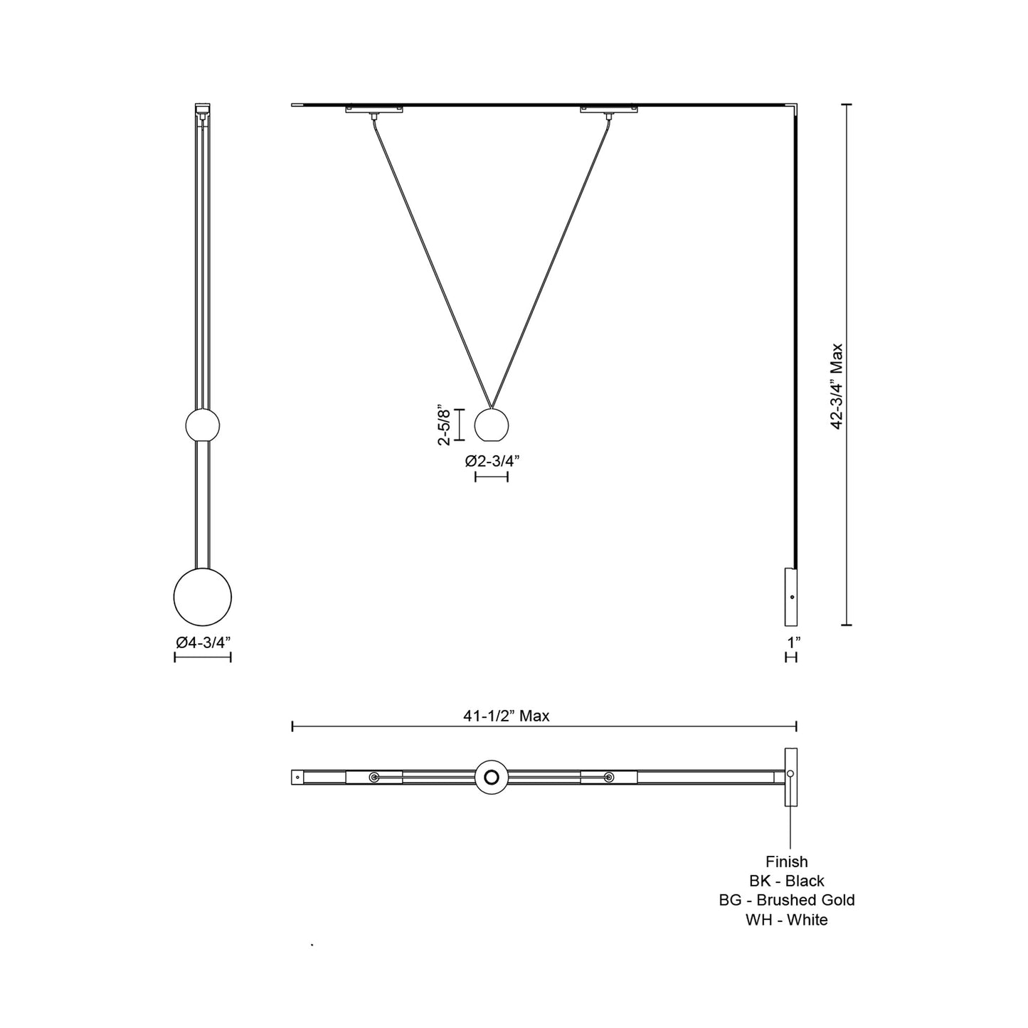Faria Double Trilo Track LED Wall Light - line drawing.