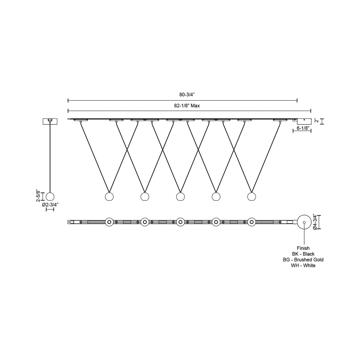 Faria Double Trilo Track Multi Light LED Pendant Light - line drawing.