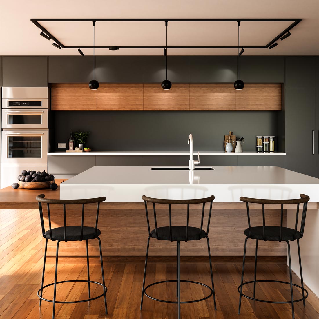 Faria Trilo Track LED Pendant Light in kitchen.