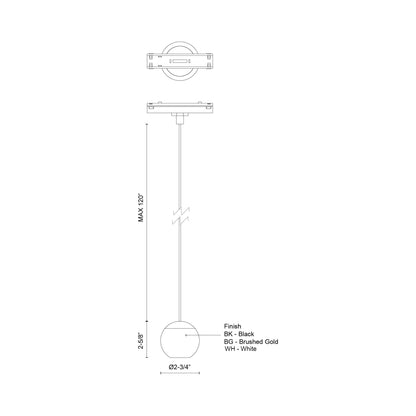 Faria Trilo Track LED Pendant Light - line drawing.