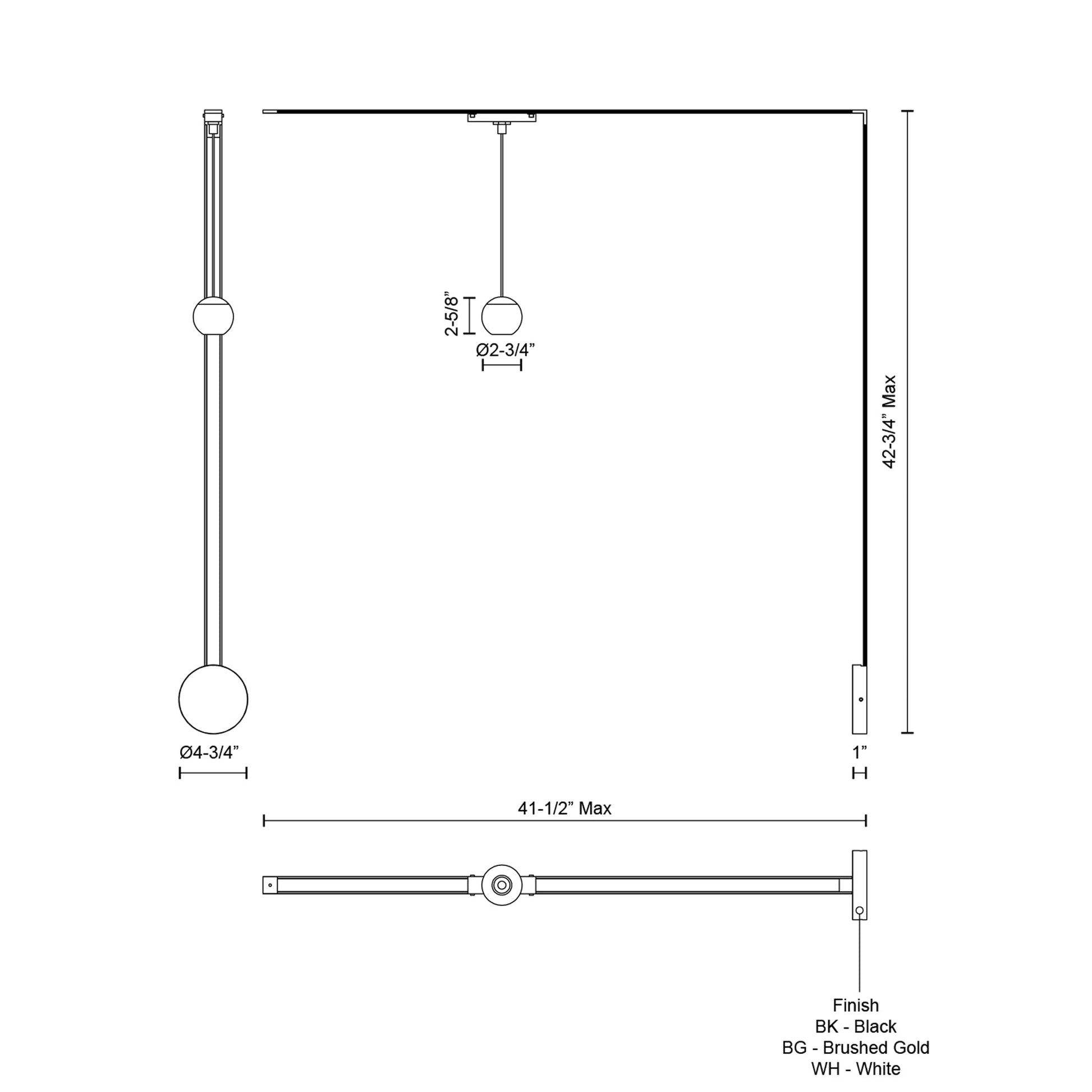 Faria Trilo Track LED Wall Light - line drawing.