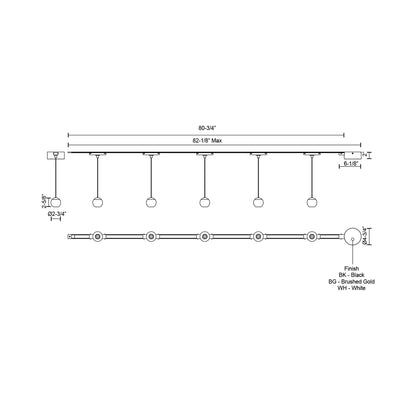 Faria Trilo Track Multi Light LED Pendant Light - line drawing.
