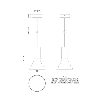 Floe LED Pendant Light - line drawing.