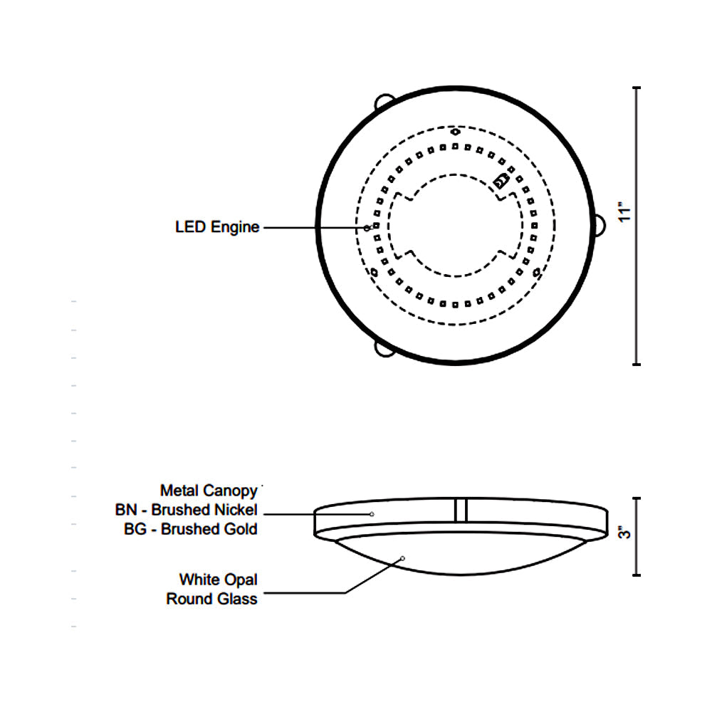 Floyd LED Flush Mount Ceiling Light - line drawing.
