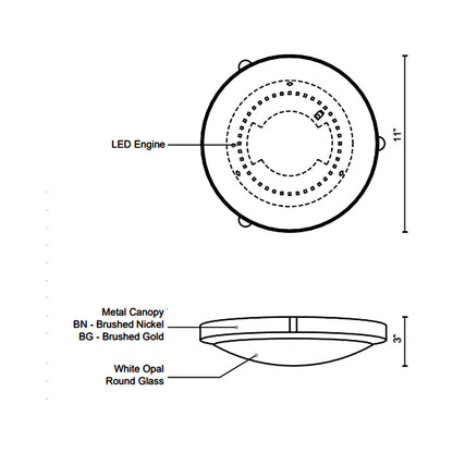 Floyd LED Flush Mount Ceiling Light - line drawing.