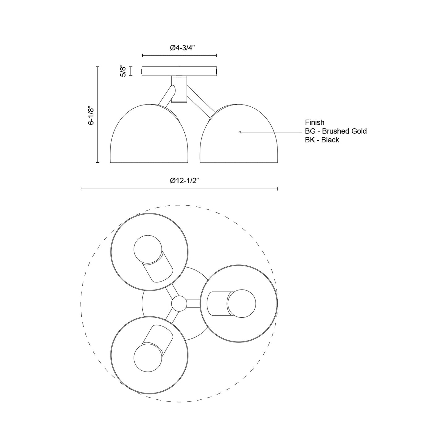 Fosso Semi Flush Mount Ceiling Light - line drawing.