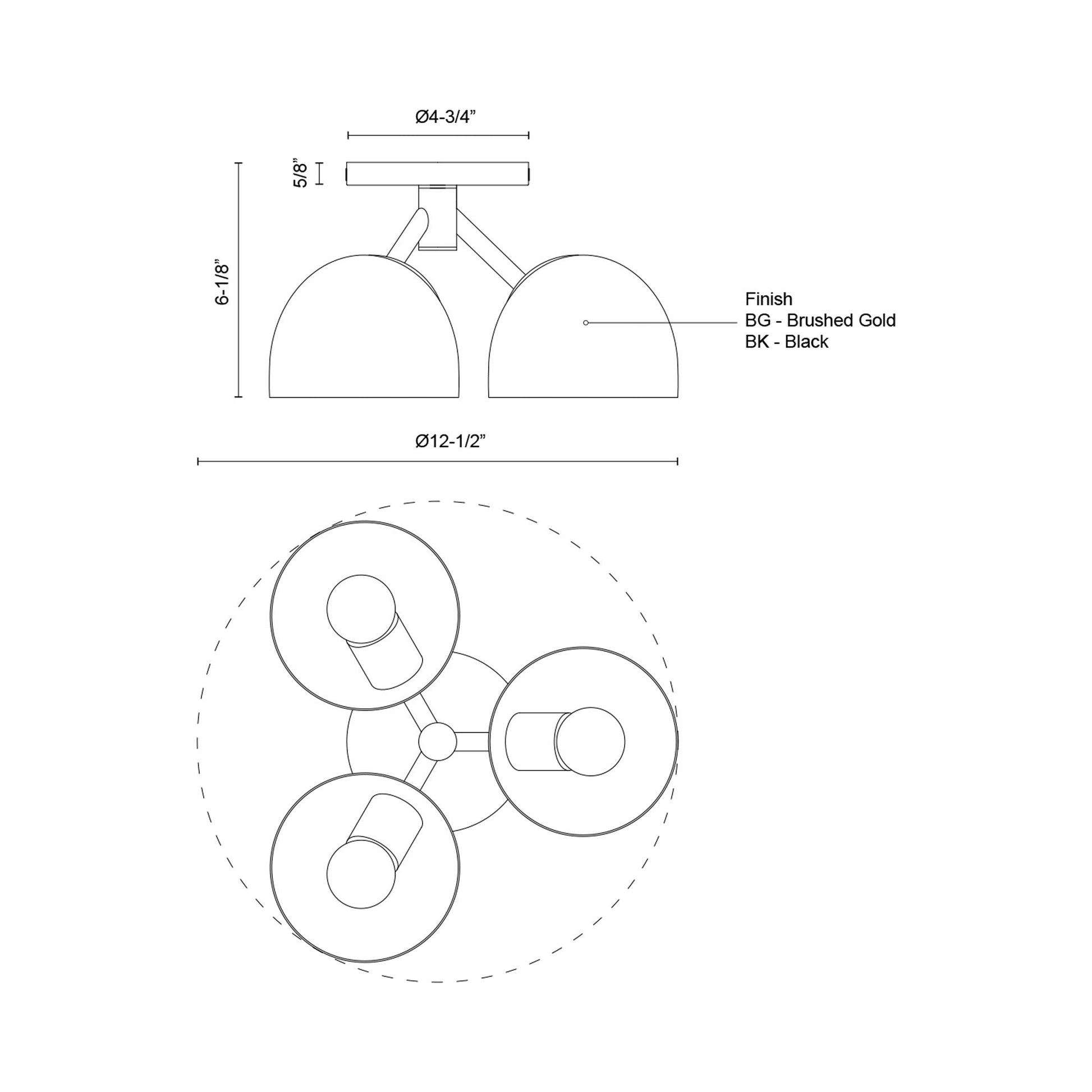 Fosso Semi Flush Mount Ceiling Light - line drawing.