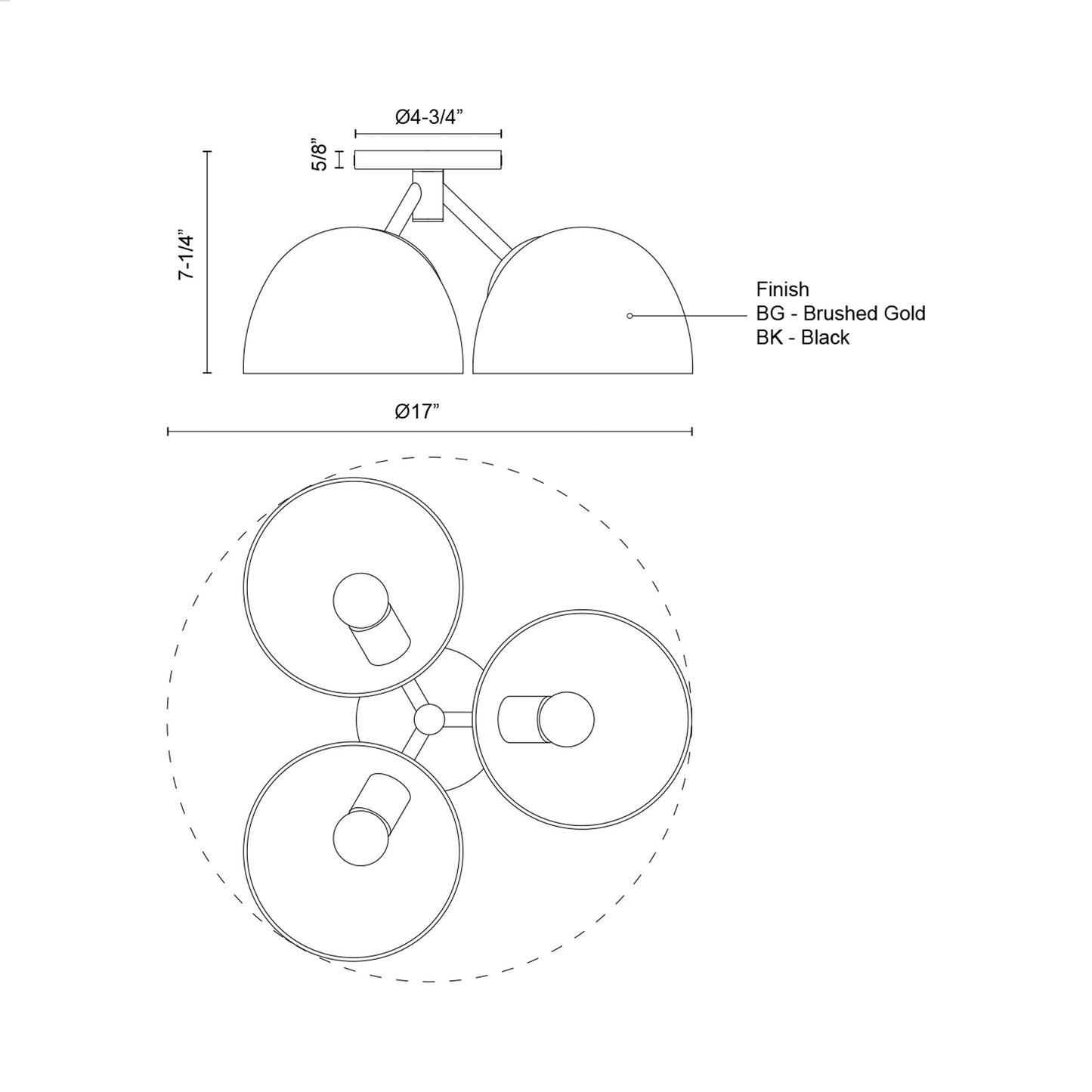 Fosso Semi Flush Mount Ceiling Light - line drawing.