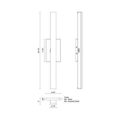 Garland LED Bath Wall Light - line drawing.