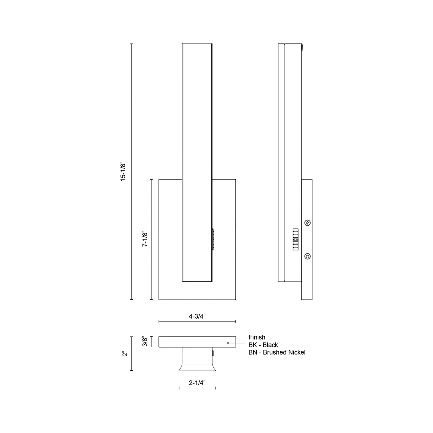 Garland Vertical LED Bath Wall Light - line drawing.