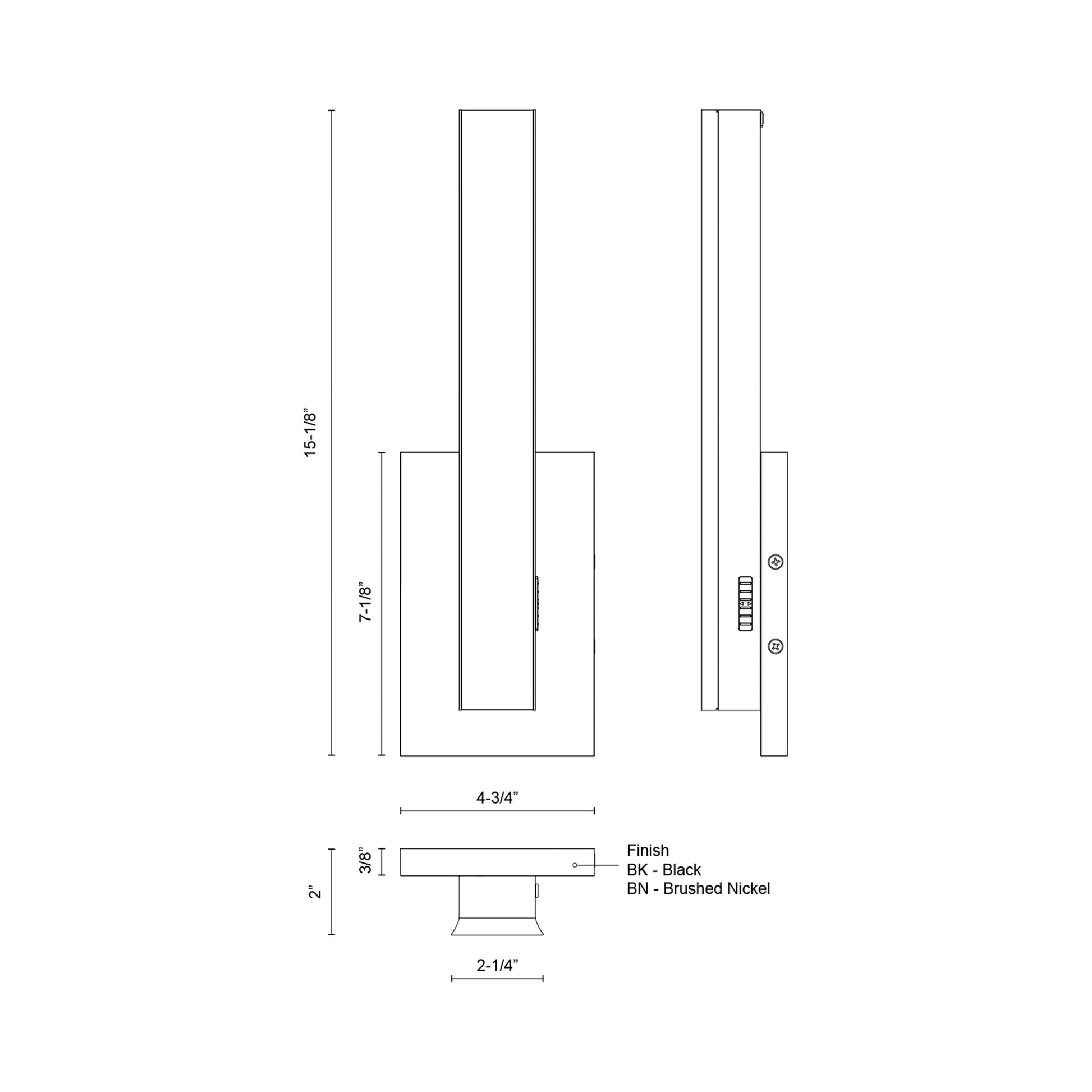 Garland Vertical LED Bath Wall Light - line drawing.