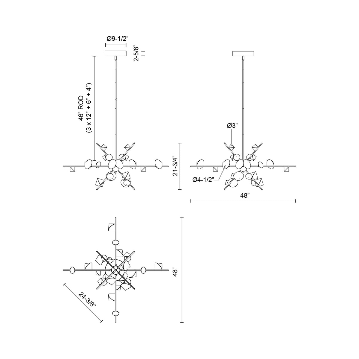 Geode LED Chandelier - line drawing.