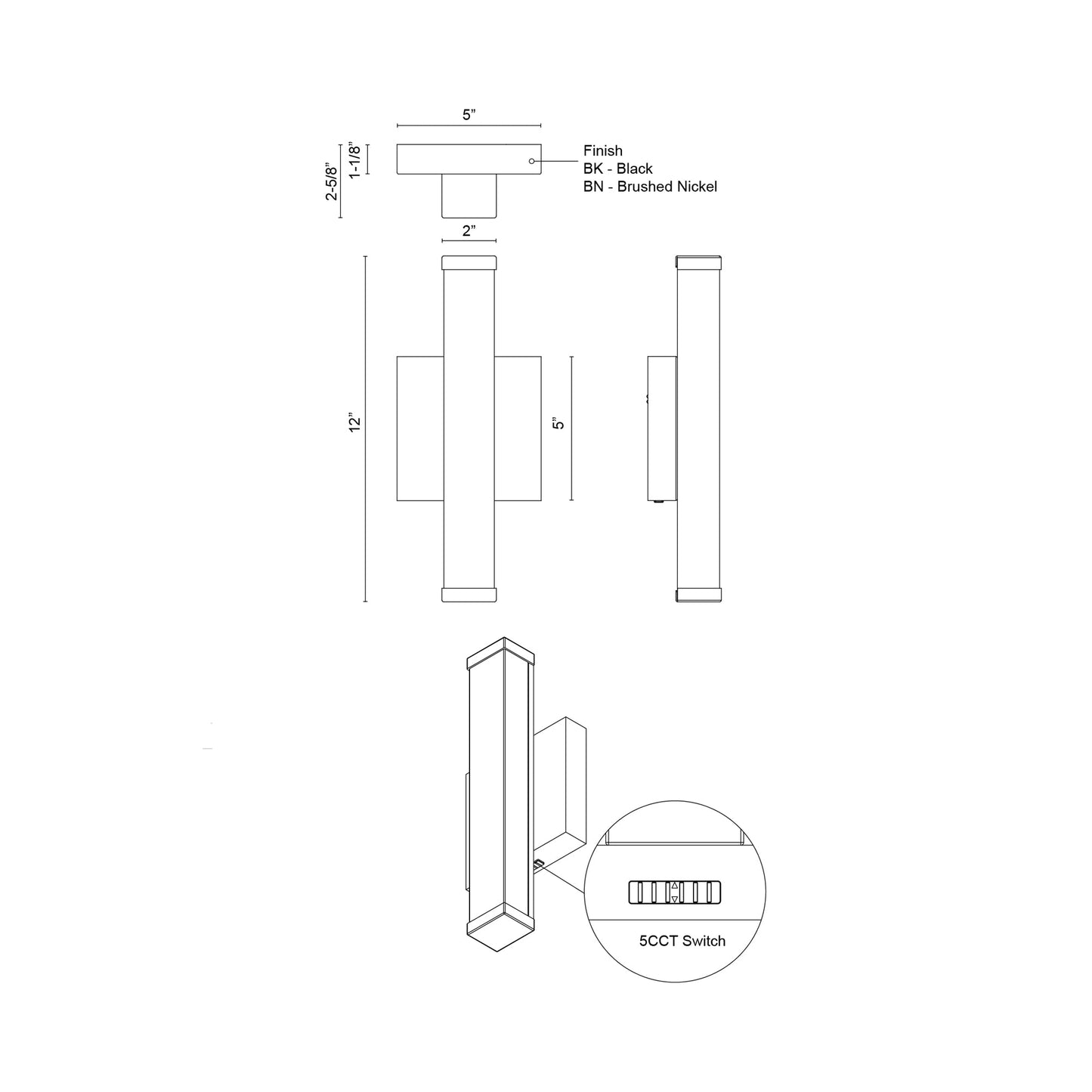 Geri LED Bath Wall Light - line drawing.