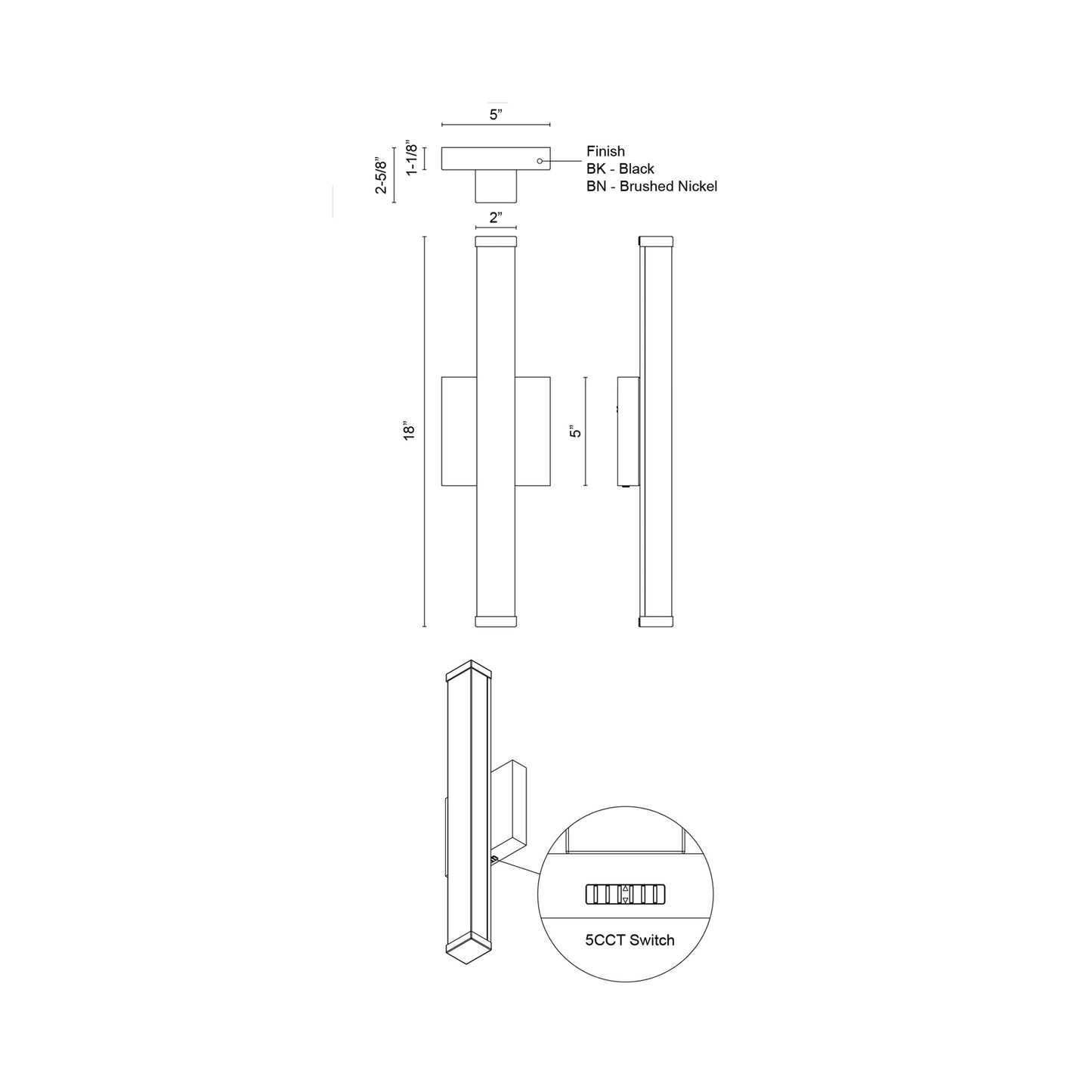 Geri LED Bath Wall Light - line drawing.