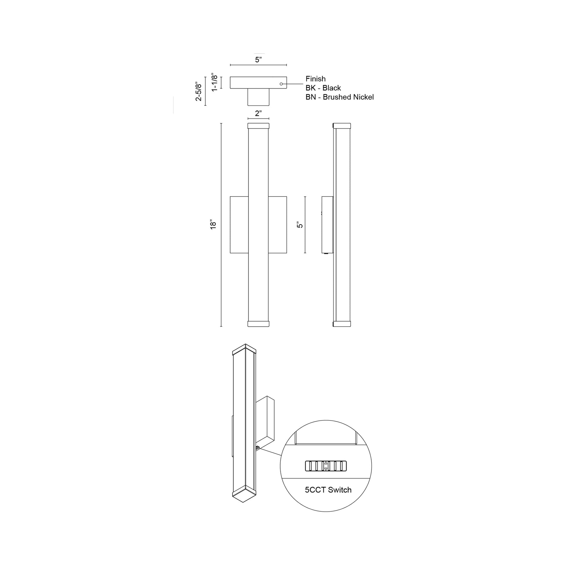Geri LED Bath Wall Light - line drawing.