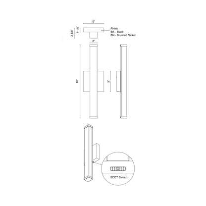 Geri LED Bath Wall Light - line drawing.
