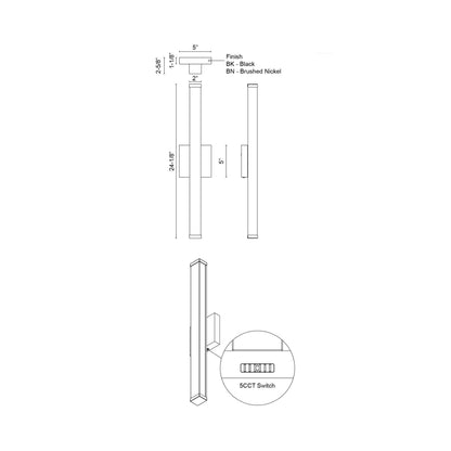 Geri LED Bath Wall Light - line drawing.
