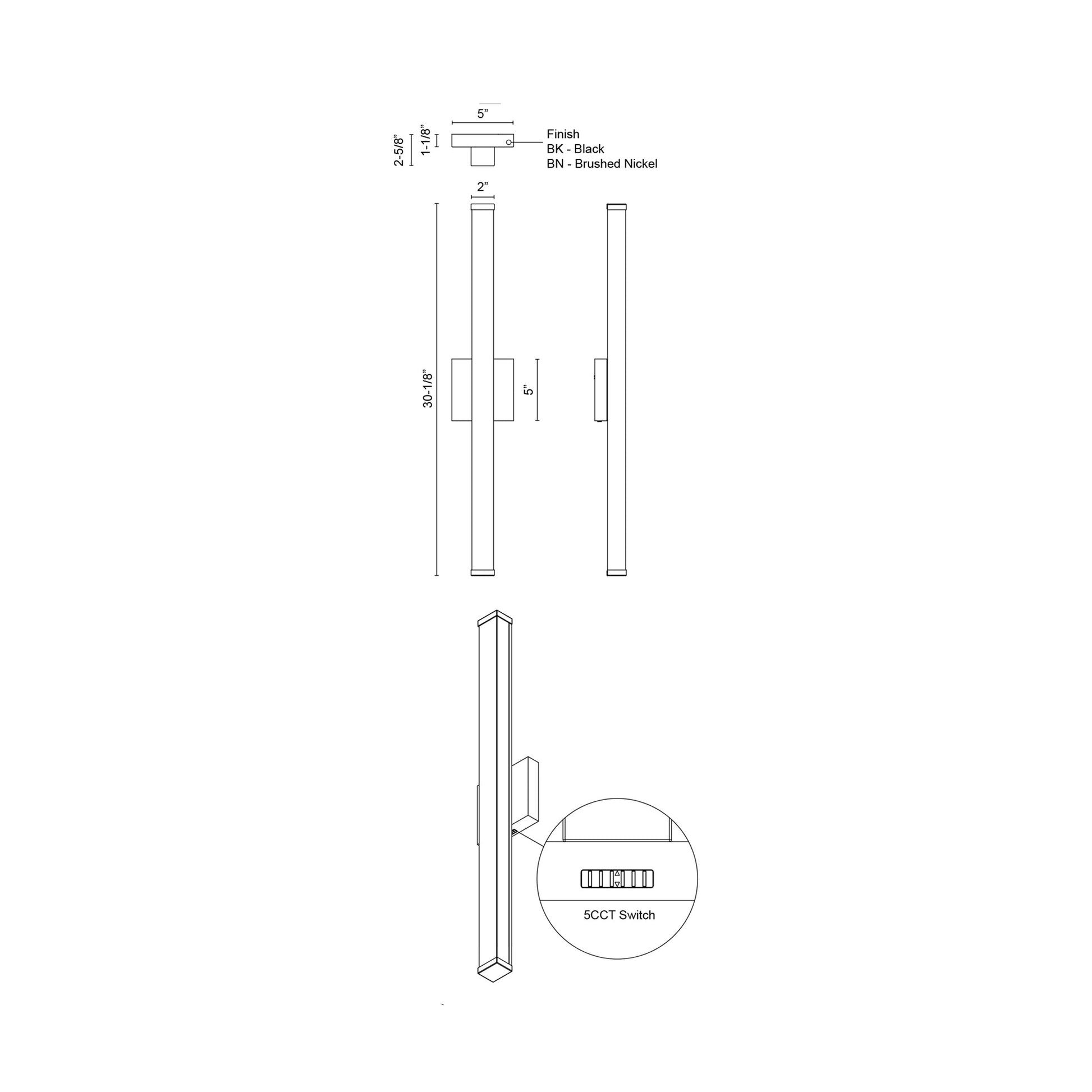 Geri LED Bath Wall Light - line drawing.